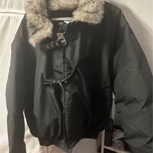 Black Jacket with Faux Fur Collar